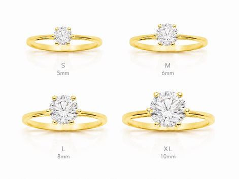 Bague de fiançailles classique • Plaqué Or 18K • Anneau solitaire sertie d'un diamant rond taille brillant • Bijou mariage • 5, 6, 8ou10 mm