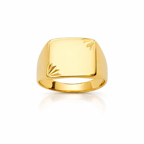 Bague chevalière carrée • Plaqué Or 18K • Face supérieure angles étoilés • Bijou minimaliste pour homme