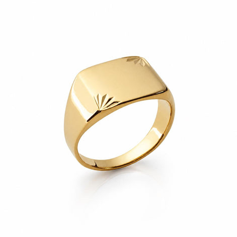 Bague chevalière carrée • Plaqué Or 18K • Face supérieure angles étoilés • Bijou minimaliste pour homme