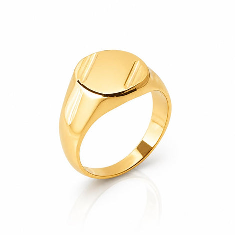 Bague chevalière ovale • Plaqué Or 18K • Face aux coins facettés • Bijou à graver pour homme