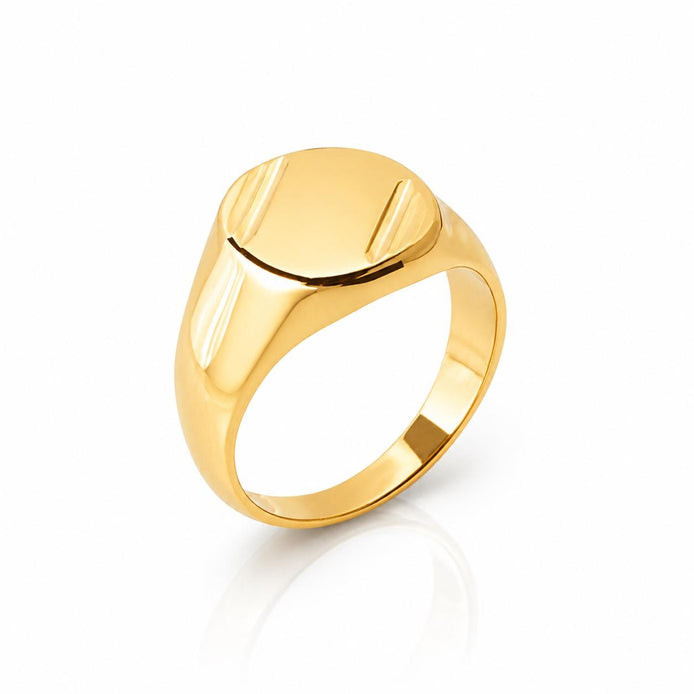 Bague chevalière ovale • Plaqué Or 18K • Face aux coins facettés • Bijou à graver pour homme