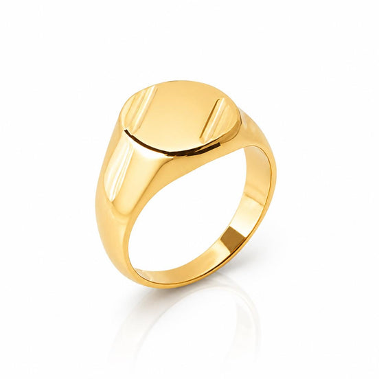 Bague chevalière ovale • Plaqué Or 18K • Face aux coins facettés • Bijou à graver pour homme
