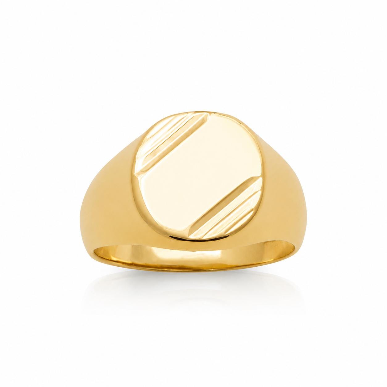 Bague chevalière ovale • Plaqué Or 18K • Face aux coins facettés • Bijou à graver pour homme