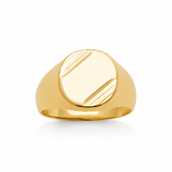 Bague chevalière ovale • Plaqué Or 18K • Face aux coins facettés • Bijou à graver pour homme