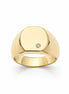 Bague chevalière • Plaqué Or 18K • Face carré arrondi serti diamant Cz • Bijou à graver pour homme