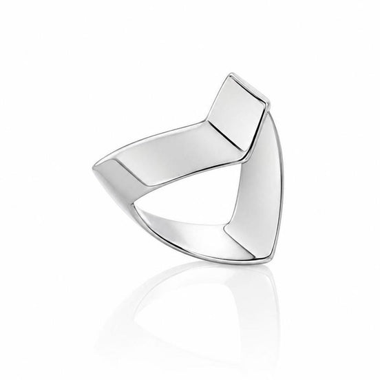 Bague chevron • Argent 925 • Anneau large forme géométrique en V • Bijou minimaliste moderne finition miroir poli