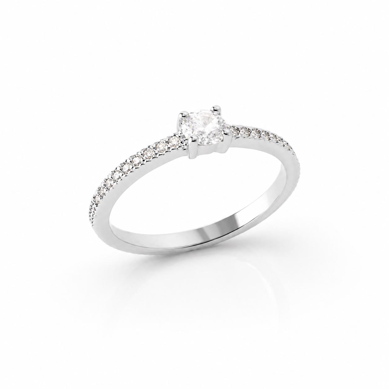 Petite Bague solitaire • Argent 925 • Anneau fin pavage diamant Cz • Bijou élégant intemporel pour anniversaire