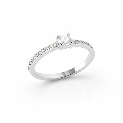 Petite Bague solitaire • Argent 925 • Anneau fin pavage diamant Cz • Bijou élégant intemporel pour anniversaire