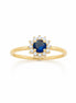 Bague classique marguerite • Plaqué Or 18K • Anneau serti saphir Cz & diamant Cz forme de rayons de soleil • Bijou élégant