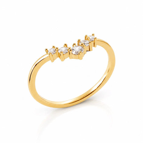 Bague couronne en V • Plaqué Or 18K • Anneau fin courbé serti de pierres diamants Cz • Bijou élégant intemporel