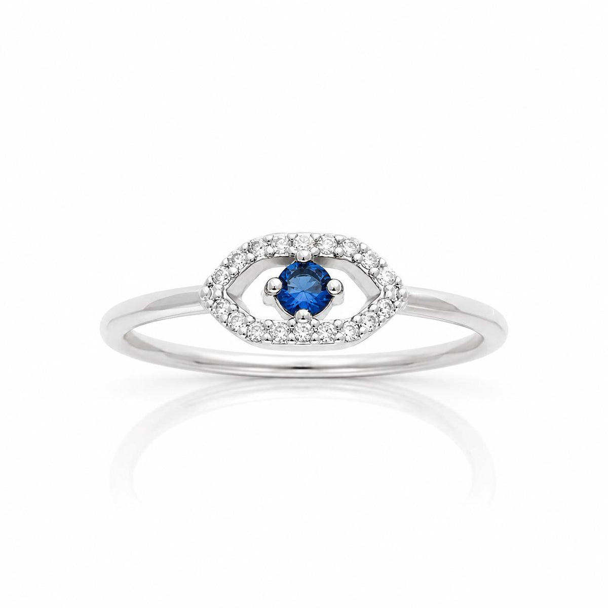 Bague Œil protecteur • Argent 925 • Anneau ouvert saphir cz et pavage diamants CZ • Bijou Talisman