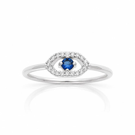 Bague Œil protecteur • Argent 925 • Anneau ouvert saphir cz et pavage diamants CZ • Bijou Talisman