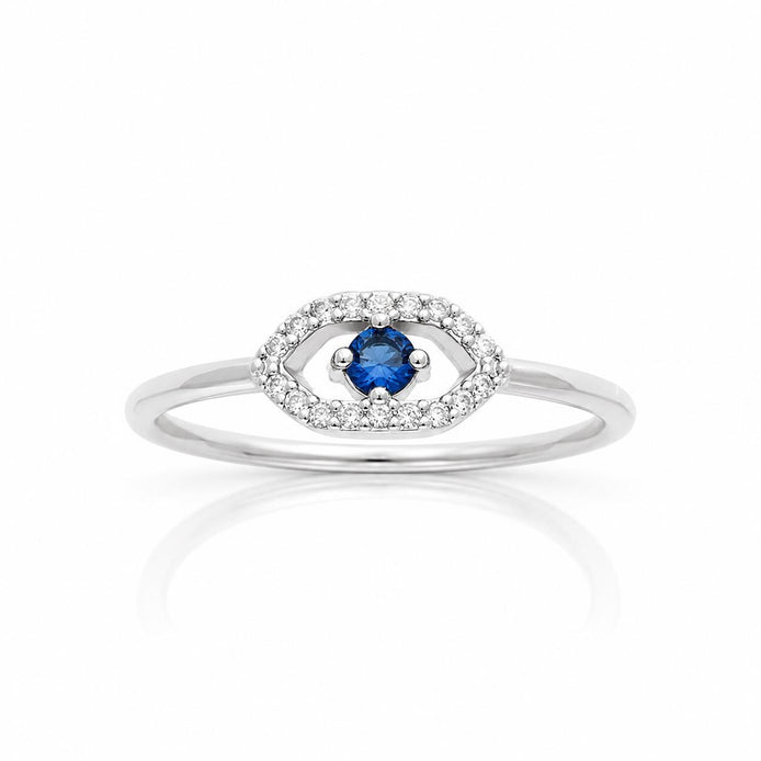 Bague Œil protecteur • Argent 925 • Anneau ouvert saphir cz et pavage diamants CZ • Bijou Talisman
