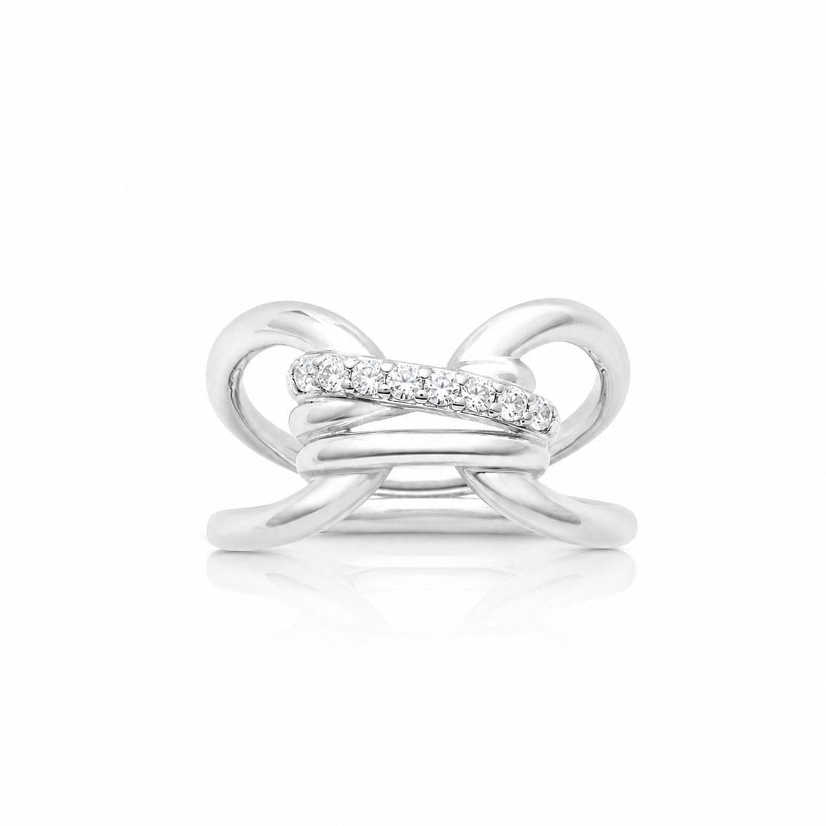 Bague boucle infini • Argent 925 • Double anneau nœud • Barre sertie de diamant Cz • Bijou élégant