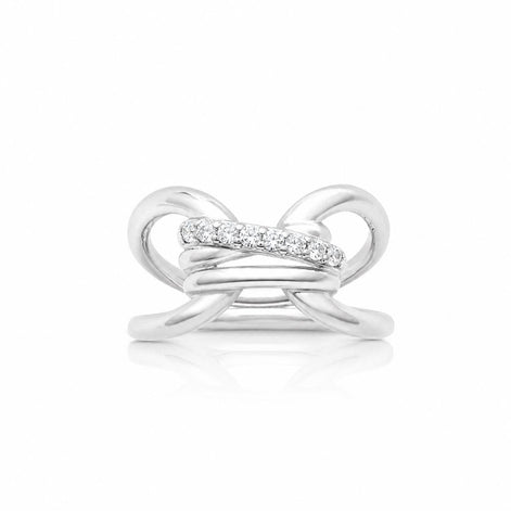 Bague boucle infini • Argent 925 • Double anneau nœud • Barre sertie de diamant Cz • Bijou élégant