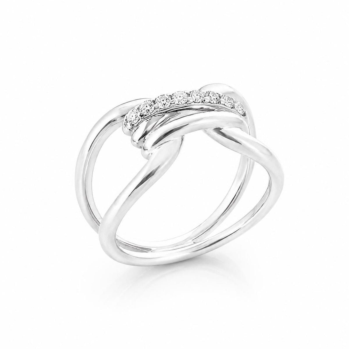 Bague boucle infini • Argent 925 • Double anneau nœud • Barre sertie de diamant Cz • Bijou élégant