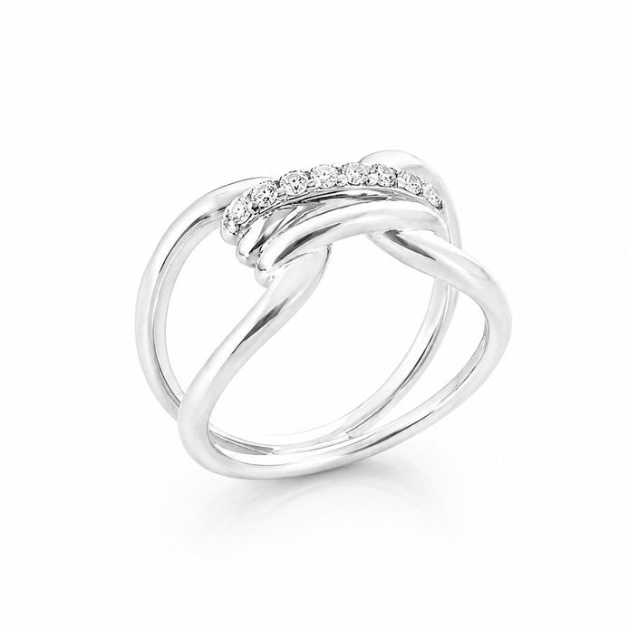 Bague boucle infini • Argent 925 • Double anneau nœud • Barre sertie de diamant Cz • Bijou élégant