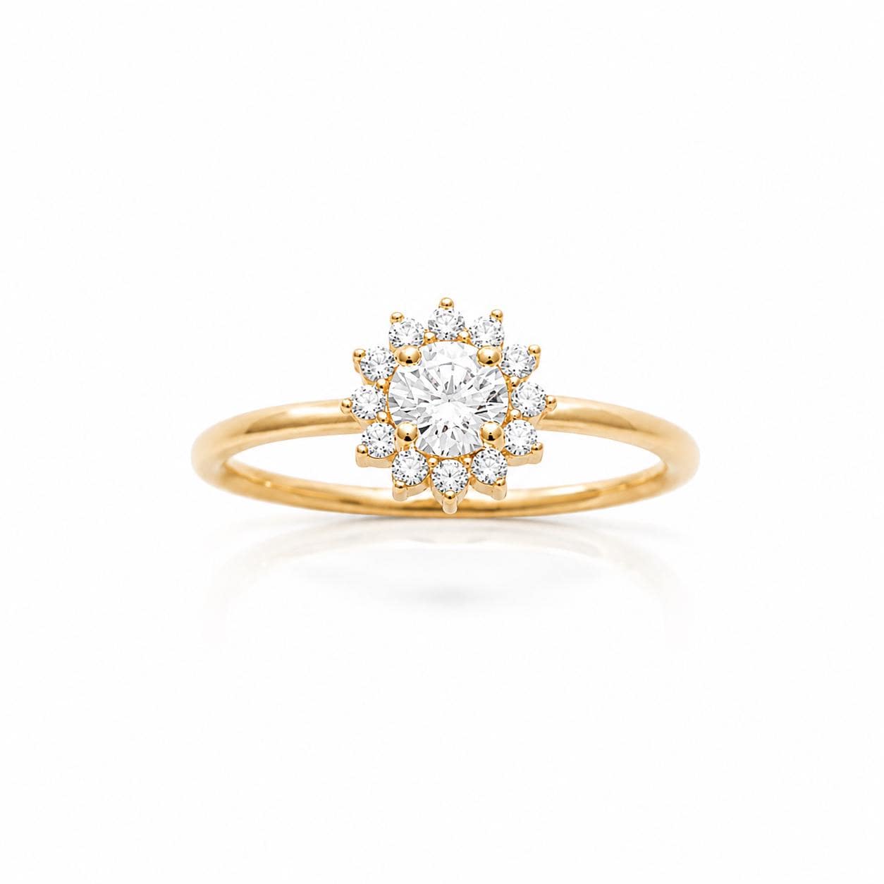 Bague classique marguerite • Plaqué Or 18K • Anneau serti diamant Cz forme de rayons de soleil • Bijou élégant