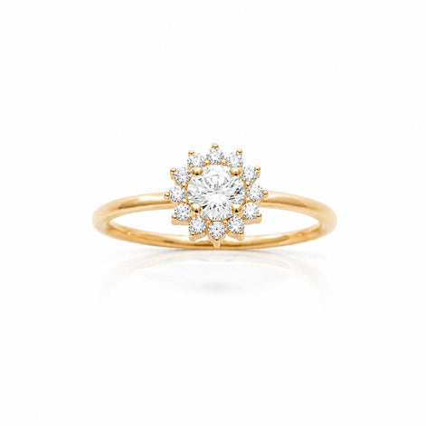 Bague classique marguerite • Plaqué Or 18K • Anneau serti diamant Cz forme de rayons de soleil • Bijou élégant