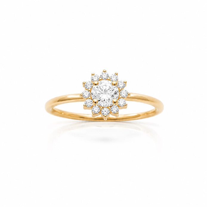 Bague classique marguerite • Plaqué Or 18K • Anneau serti diamant Cz forme de rayons de soleil • Bijou élégant