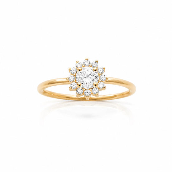 Bague classique marguerite • Plaqué Or 18K • Anneau serti diamant Cz forme de rayons de soleil • Bijou élégant