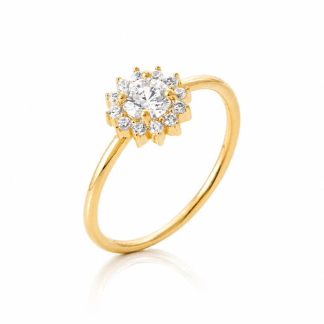 Bague classique marguerite • Plaqué Or 18K • Anneau serti diamant Cz forme de rayons de soleil • Bijou élégant