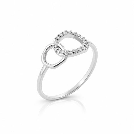 Bague double cercle • Argent 925 • Anneau ouvert maillons serti diamant Cz • Bijou deux anneaux entrelacés