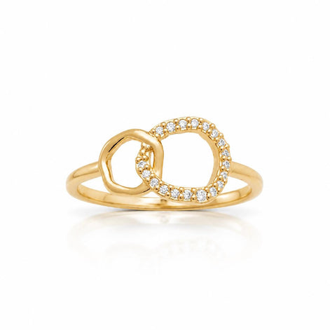 Bague double cercle • Plaqué Or 18K • Anneau ouvert maillons serti diamant Cz • Bijou deux anneaux entrelacés
