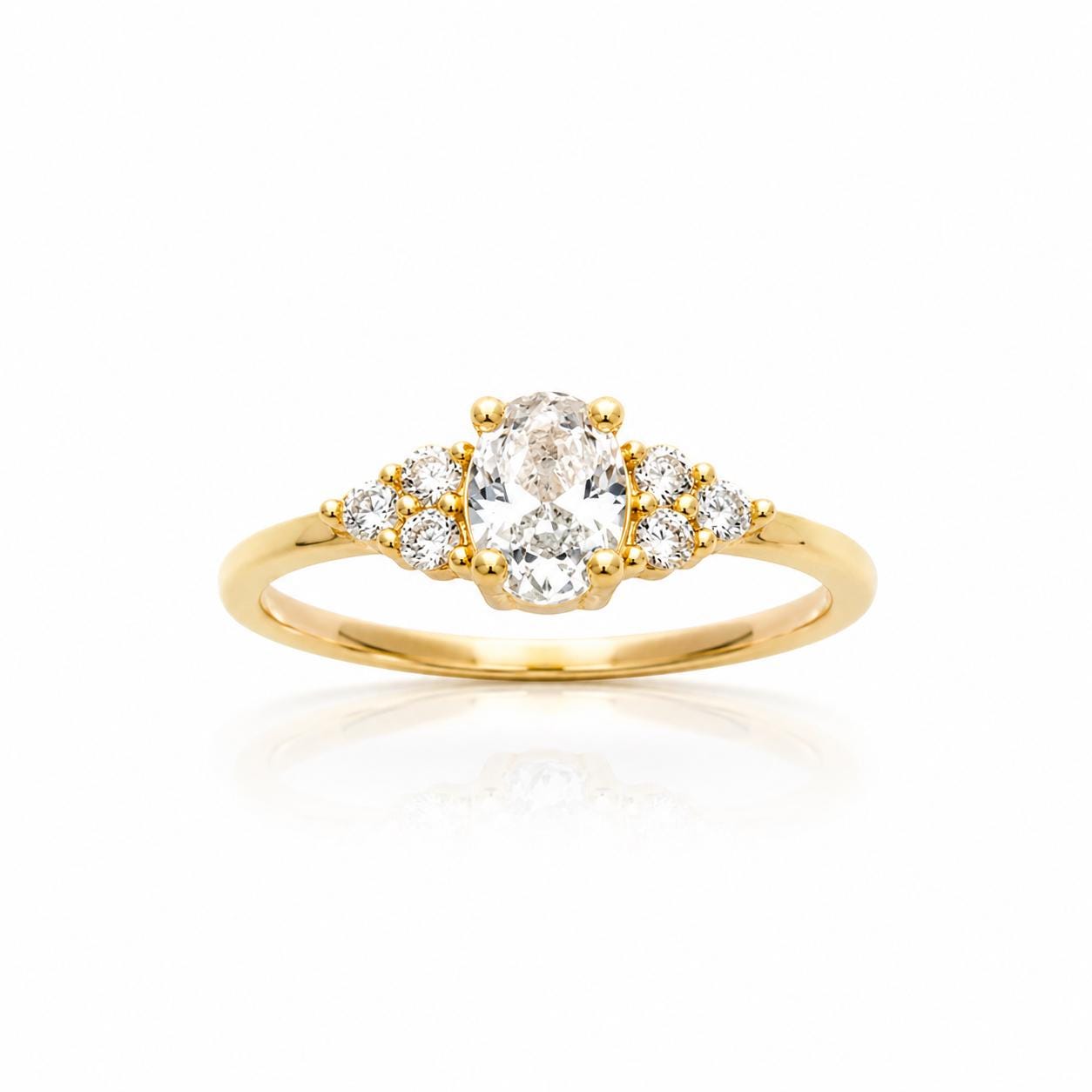 Bague classique ovale • Plaqué Or 18K • Anneau serti pierres diamant Cz • Bijou élégant