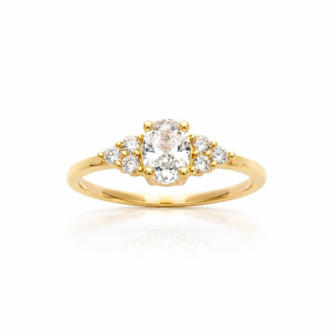 Bague classique ovale • Plaqué Or 18K • Anneau serti pierres diamant Cz • Bijou élégant