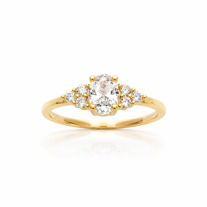 Bague classique ovale • Plaqué Or 18K • Anneau serti pierres diamant Cz • Bijou élégant