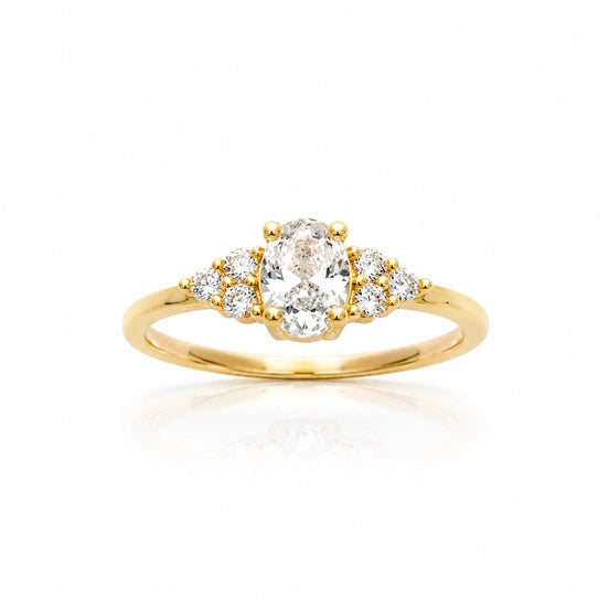 Bague classique ovale • Plaqué Or 18K • Anneau serti pierres diamant Cz • Bijou élégant