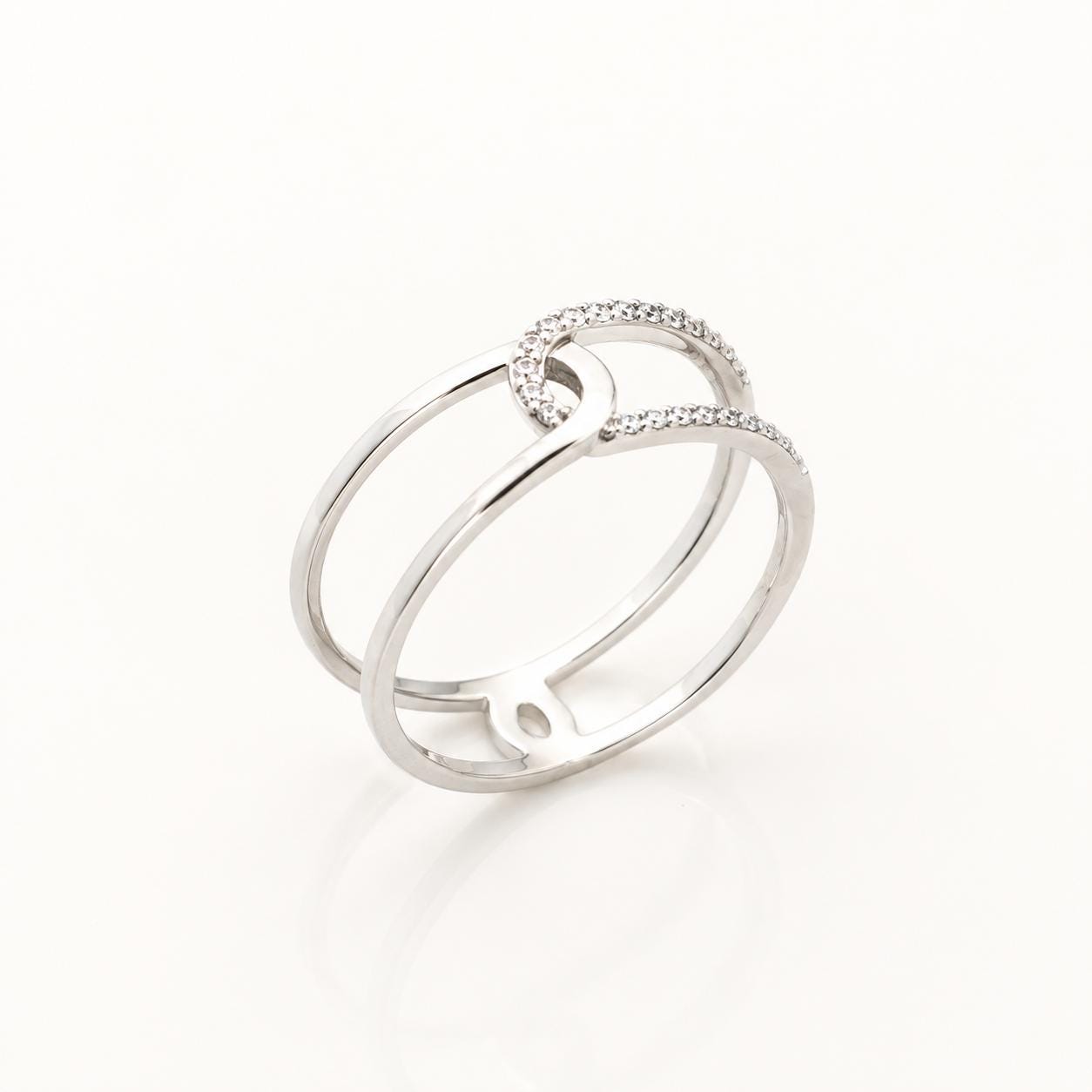 Bague infini croisé • Argent 925 • Anneau double boucle • Pavage pierres diamant CZ • Bijou élégant
