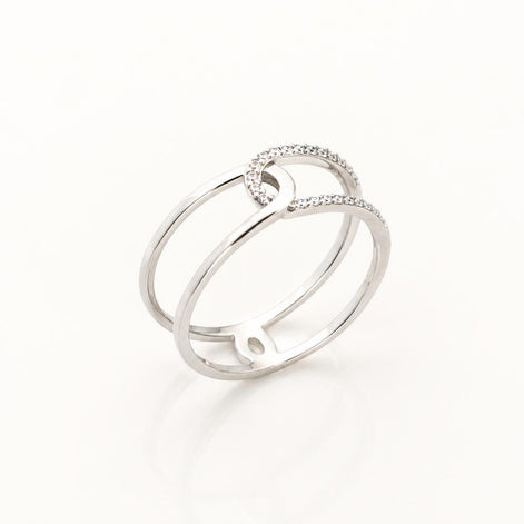 Bague infini croisé • Argent 925 • Anneau double boucle • Pavage pierres diamant CZ • Bijou élégant