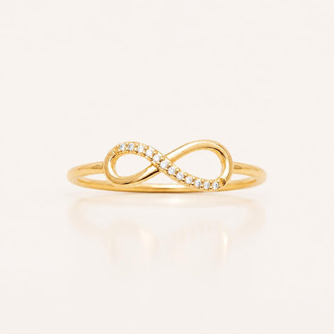 Bague Infini • Plaqué Or 18K • Anneau forme de huit pavage diamants Cz • Bijou symbole de amour & amitié