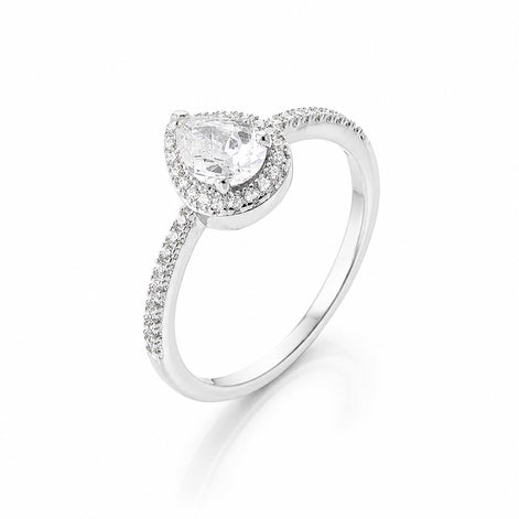 Bague Solitaire goutte • Argent 925 • Anneau serti pierres diamant Cz pavage autour • Bijou élégant