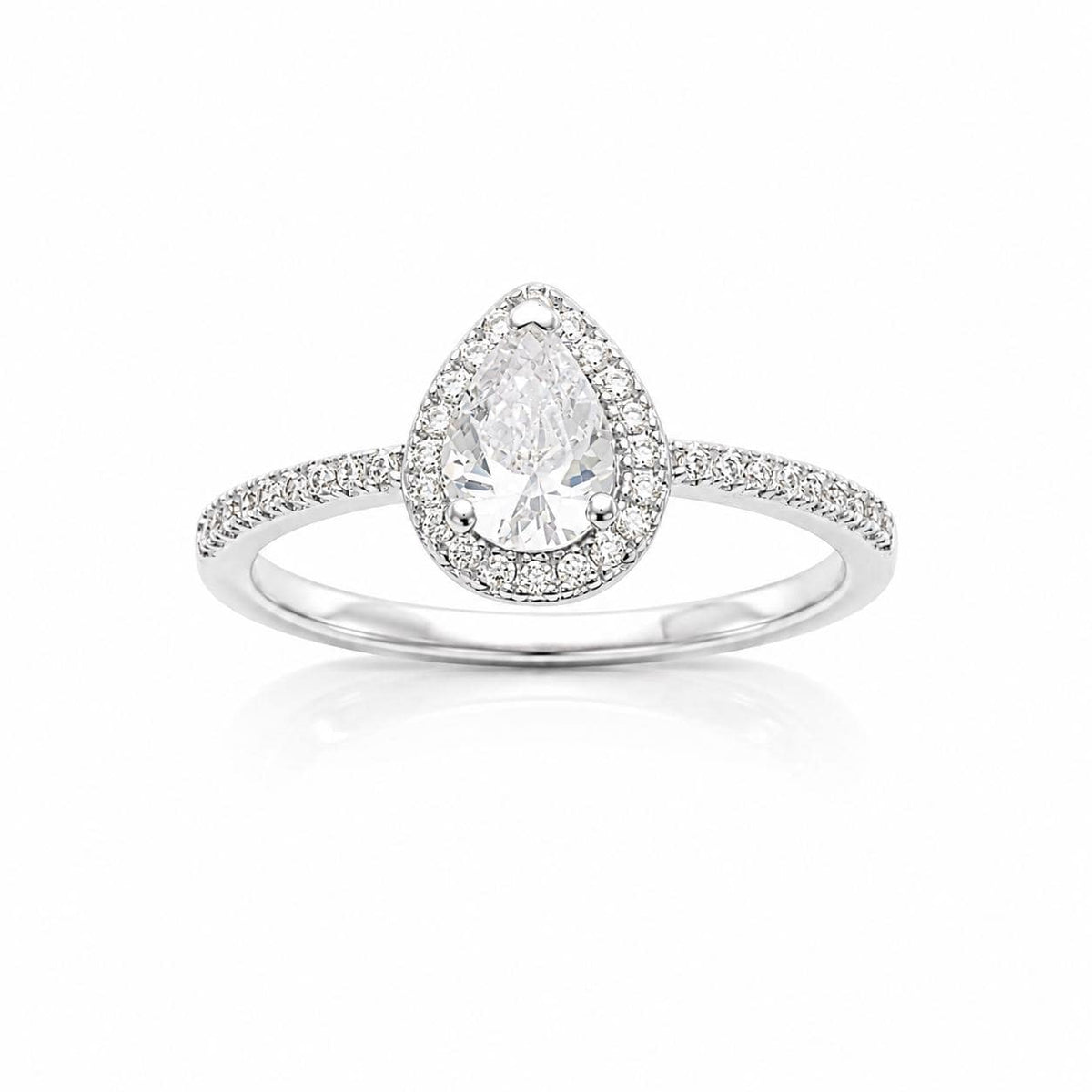 Bague Solitaire goutte • Argent 925 • Anneau serti pierres diamant Cz pavage autour • Bijou élégant