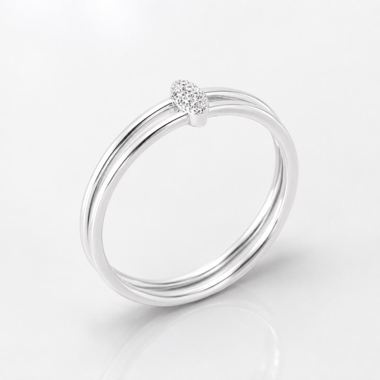 Bague double anneau • Argent 925 • Diamants CZ sertis sur pont oval anneaux en parallèle • Bijou moderne