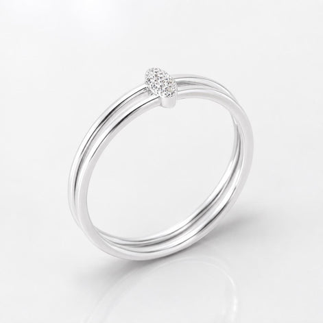 Bague double anneau • Argent 925 • Diamants CZ sertis sur pont oval anneaux en parallèle • Bijou moderne