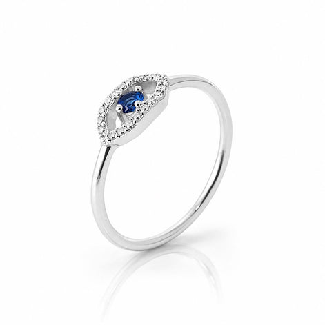 Bague Œil protecteur • Argent 925 • Anneau ouvert saphir cz et pavage diamants CZ • Bijou Talisman