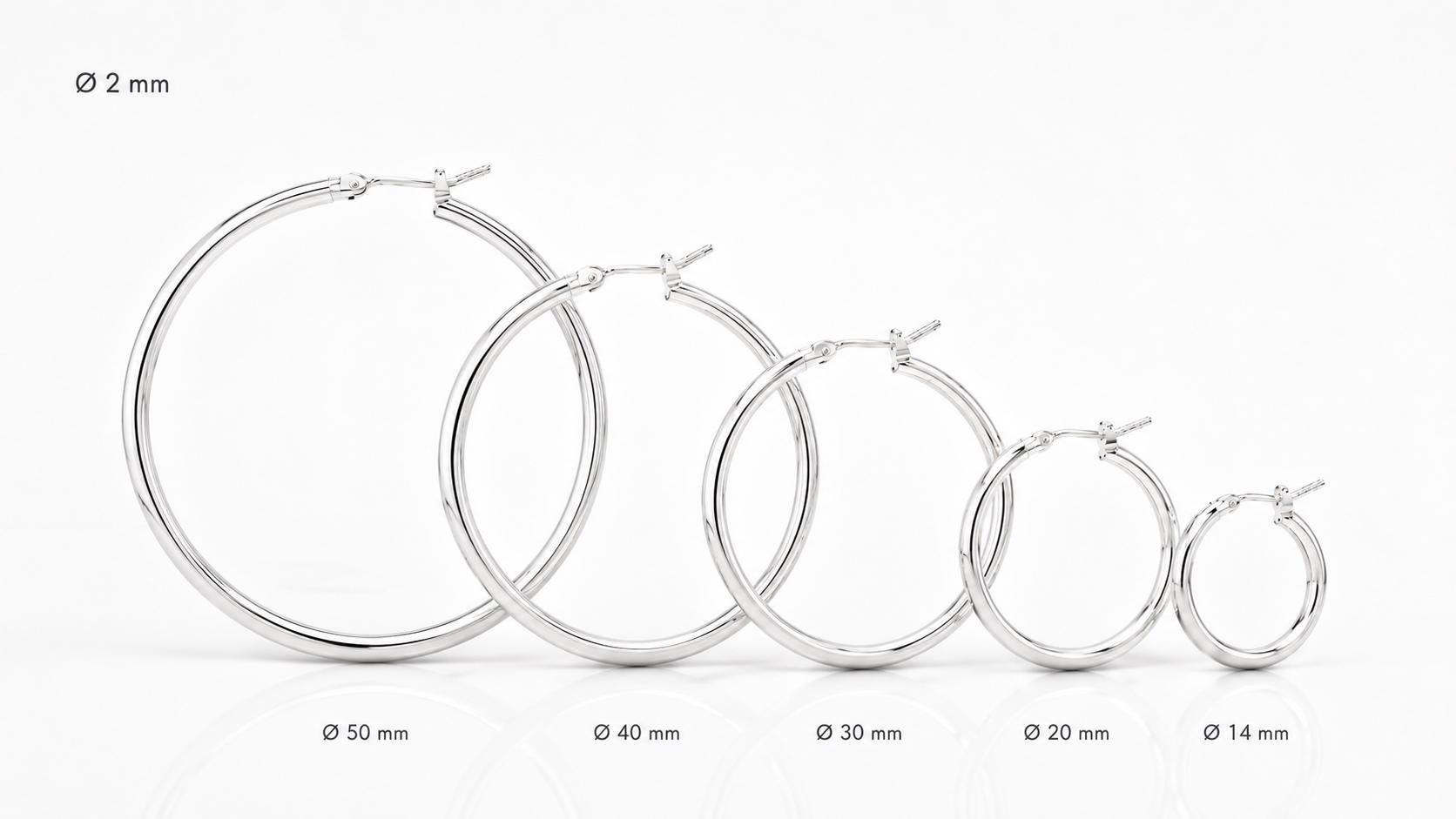 Créoles cliquet classiques • Argent 925 • Boucles anneaux d'oreilles minimalistes • Cinq tailles : 14 mm, 20 mm, 30 mm, 40 mm, 50 mm