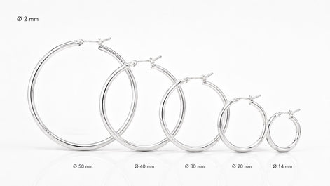 Créoles cliquet classiques • Argent 925 • Boucles anneaux d'oreilles minimalistes • Cinq tailles : 14 mm, 20 mm, 30 mm, 40 mm, 50 mm
