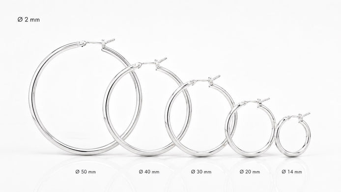 Créoles cliquet classiques • Argent 925 • Boucles anneaux d'oreilles minimalistes • Cinq tailles : 14 mm, 20 mm, 30 mm, 40 mm, 50 mm