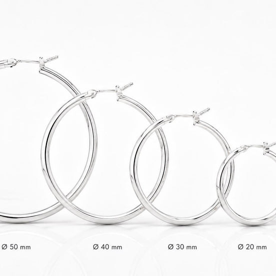 Créoles cliquet classiques • Argent 925 • Boucles anneaux d'oreilles minimalistes • Cinq tailles : 14 mm, 20 mm, 30 mm, 40 mm, 50 mm