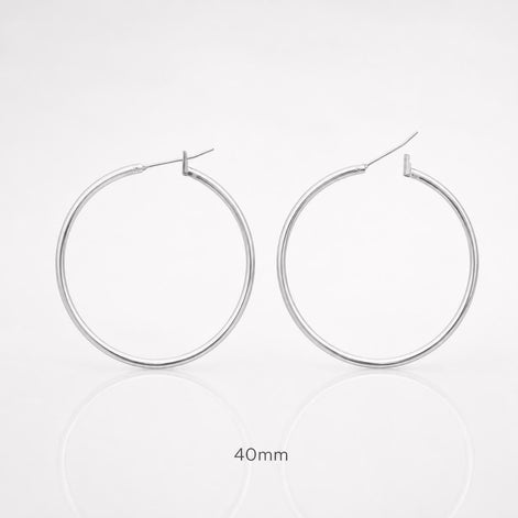Créoles cliquet classiques • Argent 925 • Boucles anneaux d'oreilles minimalistes • Cinq tailles : 14 mm, 20 mm, 30 mm, 40 mm, 50 mm
