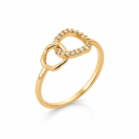 Bague double cercle • Plaqué Or 18K • Anneau ouvert maillons serti diamant Cz • Bijou deux anneaux entrelacés