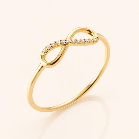 Bague Infini • Plaqué Or 18K • Anneau forme de huit pavage diamants Cz • Bijou symbole de amour & amitié