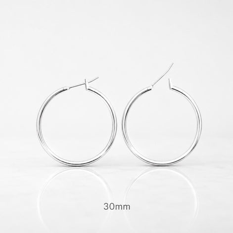 Créoles cliquet classiques • Argent 925 • Boucles anneaux d'oreilles minimalistes • Cinq tailles : 14 mm, 20 mm, 30 mm, 40 mm, 50 mm