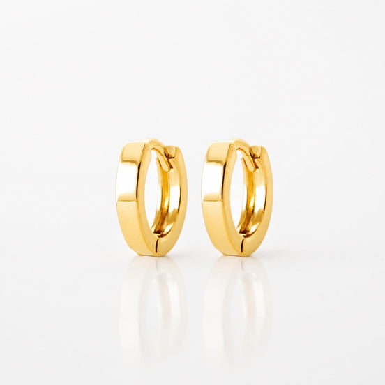 Petites créoles • Plaqué Or 18K • Anneaux d'oreilles fil plat • Créole unisexe tige épaisse