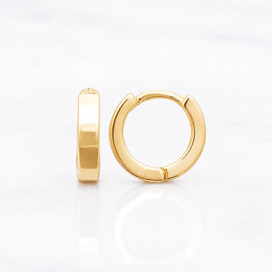 Petites créoles • Plaqué Or 18K • Anneaux d'oreilles fil plat • Créole unisexe tige épaisse